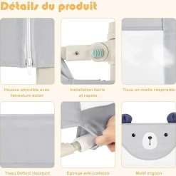 Giantex Barrière De Sécurité<Barrière de Sécurité Enfant Lit Pliable, Barrière de Lit Enfant Bébé 0-3 Ans, Bords Arrondis et Maille, Gris, 174,5 X 25 X 72,5 CM