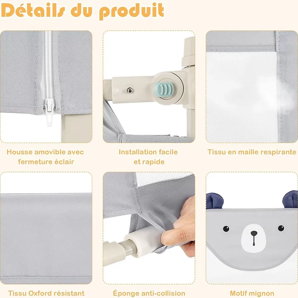 Giantex Barrière De Sécurité<Barrière de Sécurité Enfant Lit Pliable, Barrière de Lit Enfant Bébé 0-3 Ans, Bords Arrondis et Maille, Gris, 174,5 X 25 X 72,5 CM
