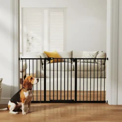 PawHut Barrière De Sécurité<Barrière de sécurité longueur réglable porte double verrouillage sans perçage acier plastique noir