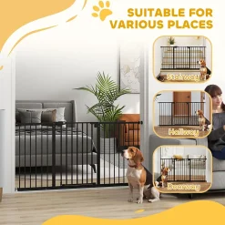 PawHut Barrière De Sécurité<Barrière de sécurité longueur réglable porte double verrouillage sans perçage acier plastique noir