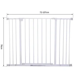 PawHut Barrière De Sécurité<Barrière de sécurité longueur réglable dim. 76-107l x 76H cm sans perçage métal plastique blanc