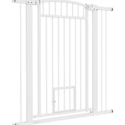 PawHut Barrière De Sécurité<Barrière de sécurite chien extensible L.76-104 cm double verrouillage montage pression ou perçage blanc