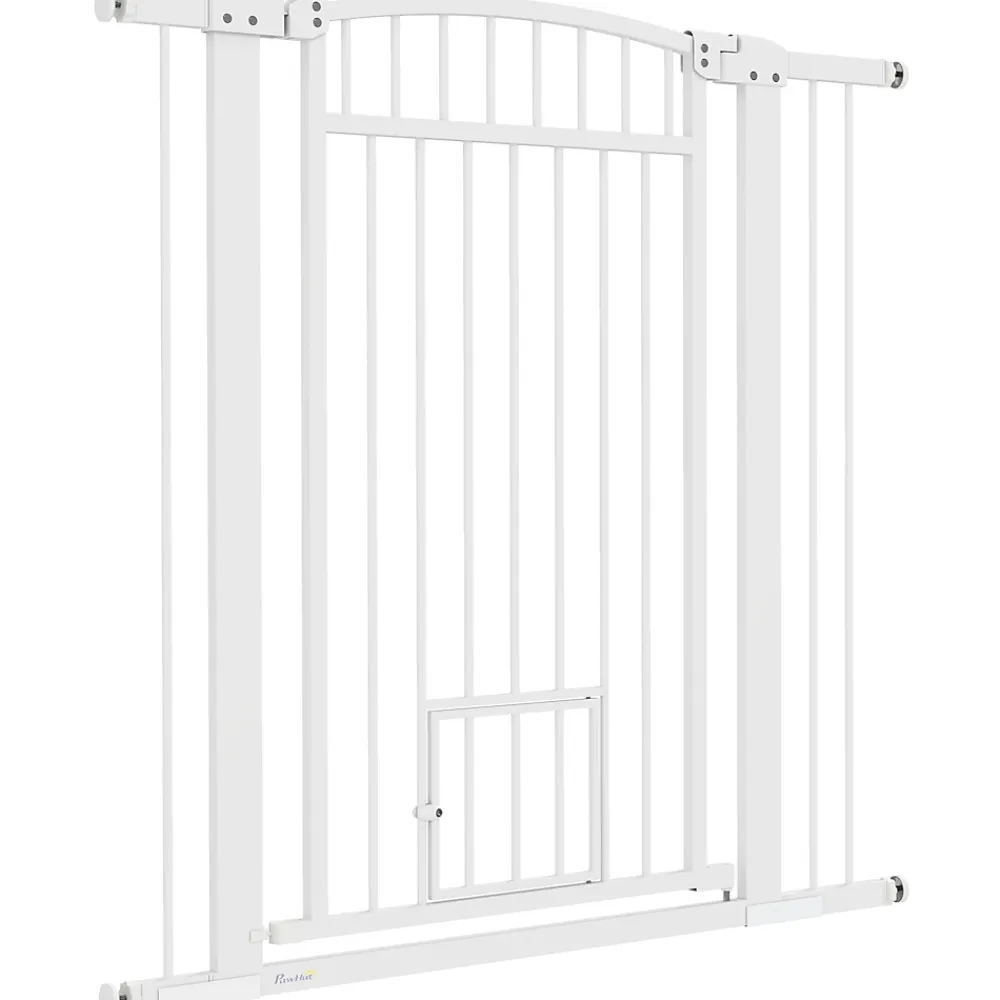 PawHut Barrière De Sécurité<Barrière de sécurite chien extensible L.76-104 cm double verrouillage montage pression ou perçage blanc