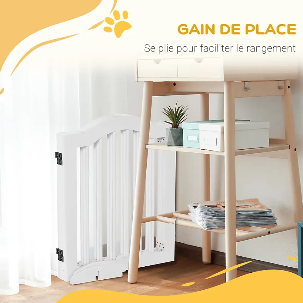 PawHut Barrière modulable pliable barrière de sécurité 154,5L x 61H cm MDF blanc- Barrière De Sécurité
