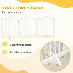 PawHut Barrière modulable pliable barrière de sécurité 154,5L x 61H cm MDF blanc- Barrière De Sécurité