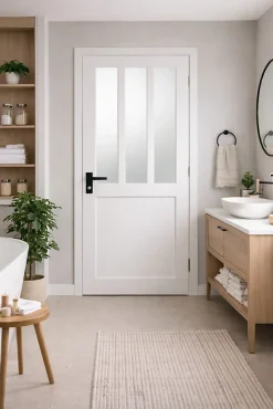 Gd Menuiseries Bloc Porte Atelier Blanc Vitre Depoli H204 X L73 Côte Tableau P.gauche,poignee- Bloc Porte
