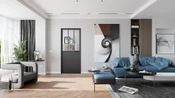 Optimum Bloc Porte Atelier H. 204 X 73 X 3 cm cadre en aluminium noir et verre transparent Poussant Gauche- Bloc Porte