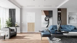 Optimum Bloc Porte<Bloc Porte Atelier H. 204 X 83 X 3 cm cadre en aluminium blanc et verre Depoli blanc chêne terra Droit
