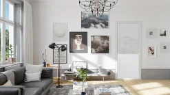 Optimum Bloc Porte Contemporain H. 204 X 73 X 3 cm cadre en aluminium blanc et verre Depoli blanc Poussant Gauche- Bloc Porte