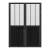 Vente-unique Bloc porte réversible à deux battants en aluminium et verre trempé dépoli style atelier - 2 x H204 x L93 cm - Noir - ERMELO- Bloc Porte