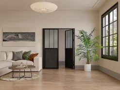 Vente-unique Bloc porte réversible à deux battants en aluminium et verre trempé dépoli style atelier - 2 x H204 x L93 cm - Noir - ERMELO- Bloc Porte