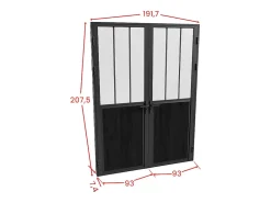 Vente-unique Bloc porte réversible à deux battants en aluminium et verre trempé dépoli style atelier - 2 x H204 x L93 cm - Noir - ERMELO- Bloc Porte