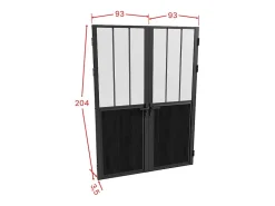 Vente-unique Bloc porte réversible à deux battants en aluminium et verre trempé dépoli style atelier - 2 x H204 x L93 cm - Noir - ERMELO- Bloc Porte