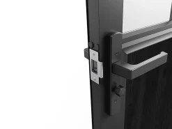 Vente-unique Bloc porte réversible à deux battants en aluminium et verre trempé dépoli style atelier - 2 x H204 x L93 cm - Noir - ERMELO- Bloc Porte