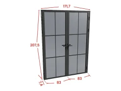 Vente-unique Bloc Porte<Bloc porte réversible à deux battants en aluminium et verre trempé fumé - 2 x H204 x L83 cm - Noir - SEROTO