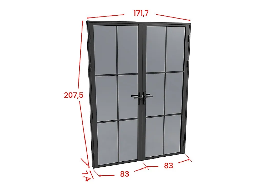 Vente-unique Bloc Porte<Bloc porte réversible à deux battants en aluminium et verre trempé fumé - 2 x H204 x L83 cm - Noir - SEROTO