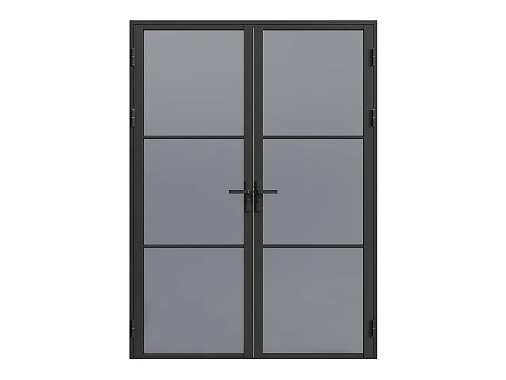 Vente-unique Bloc Porte<Bloc porte réversible à deux battants en aluminium et verre trempé fumé - 2 x H204 x L73 cm - Noir - MASERU