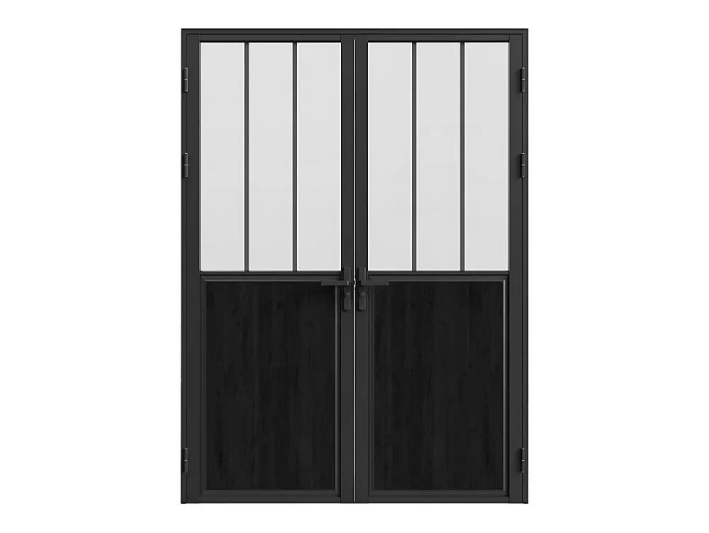 Vente-unique Bloc Porte<Bloc porte réversible à deux battants en aluminium et verre trempé dépoli style atelier - 2 x H204 x L73 cm - Noir - ERMELO