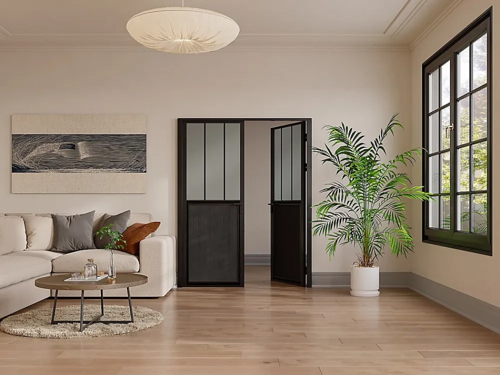 Vente-unique Bloc Porte<Bloc porte réversible à deux battants en aluminium et verre trempé dépoli style atelier - 2 x H204 x L73 cm - Noir - ERMELO