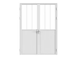 Vente-unique Bloc porte réversible à deux battants en aluminium et verre trempé style atelier - 2 x H204 x L83 cm - Blanc - ERMELO- Bloc Porte