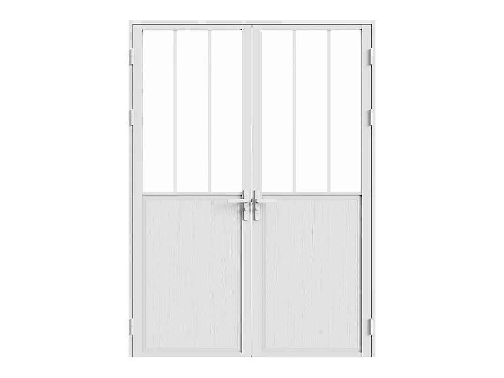 Vente-unique Bloc porte réversible à deux battants en aluminium et verre trempé style atelier - 2 x H204 x L83 cm - Blanc - ERMELO- Bloc Porte
