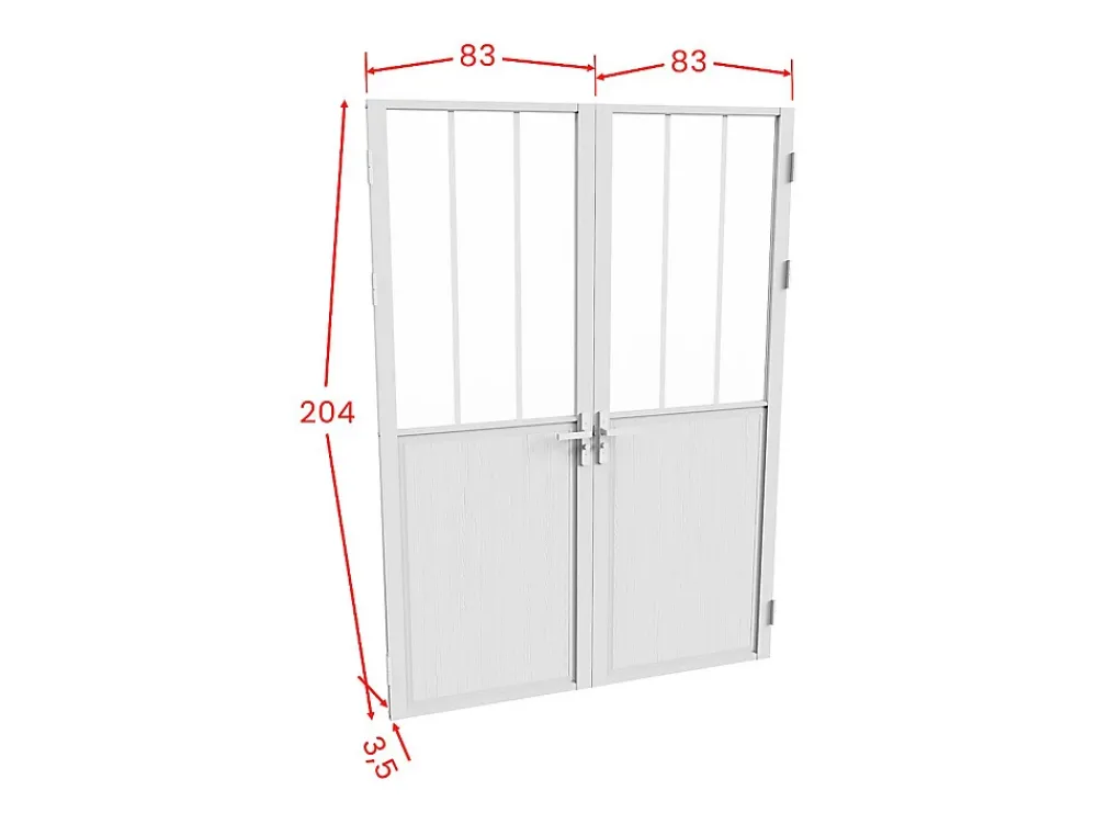 Vente-unique Bloc porte réversible à deux battants en aluminium et verre trempé style atelier - 2 x H204 x L83 cm - Blanc - ERMELO- Bloc Porte