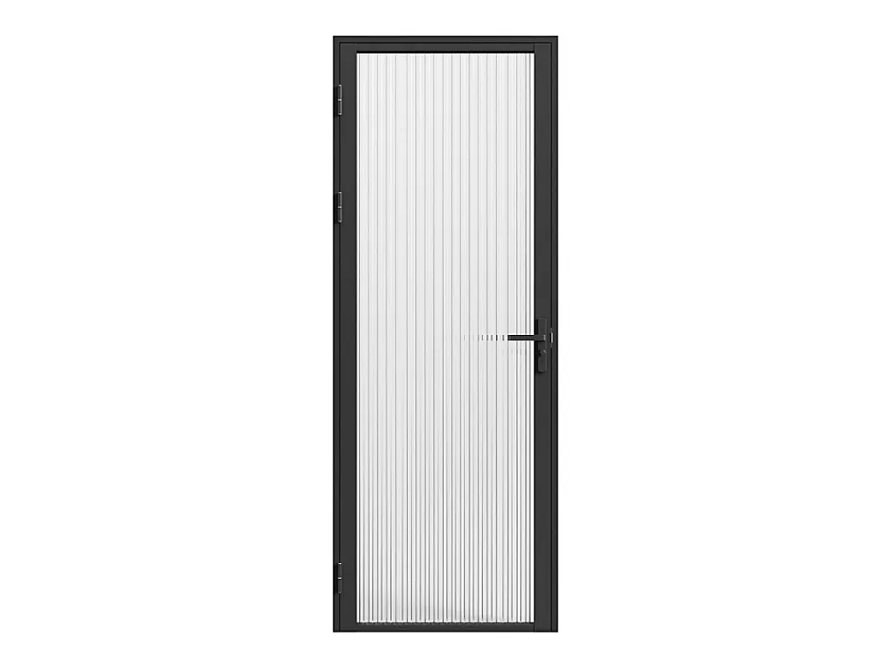 Vente-unique Bloc porte réversible en aluminium et verre trempé texturé - H204 x L83 cm - Noir - LOXTON- Bloc Porte