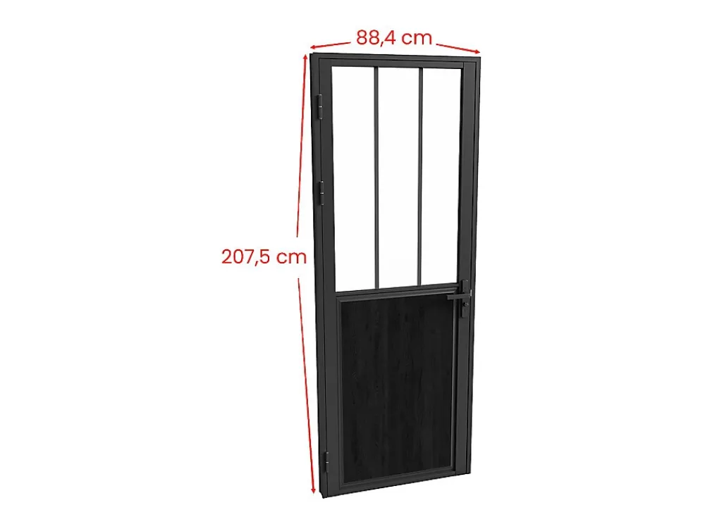 Vente-unique Bloc Porte<Bloc porte réversible en aluminium et verre trempé style atelier - H204 x L83 cm - Noir - ERMELO