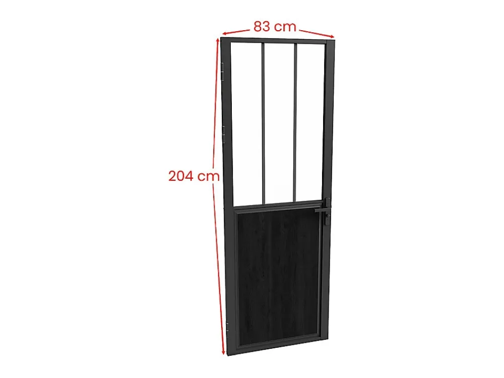 Vente-unique Bloc Porte<Bloc porte réversible en aluminium et verre trempé style atelier - H204 x L83 cm - Noir - ERMELO