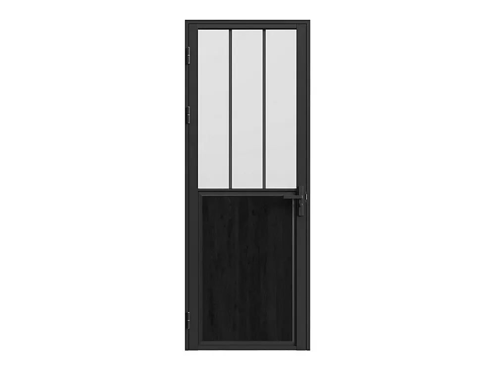 Vente-unique Bloc Porte<Bloc porte réversible en aluminium et verre trempé dépoli style atelier - H204 x L73 cm - Noir - ERMELO