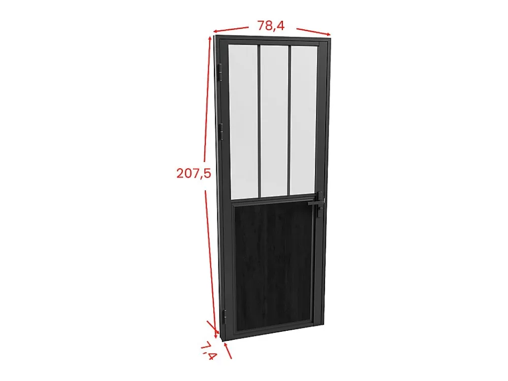 Vente-unique Bloc Porte<Bloc porte réversible en aluminium et verre trempé dépoli style atelier - H204 x L73 cm - Noir - ERMELO