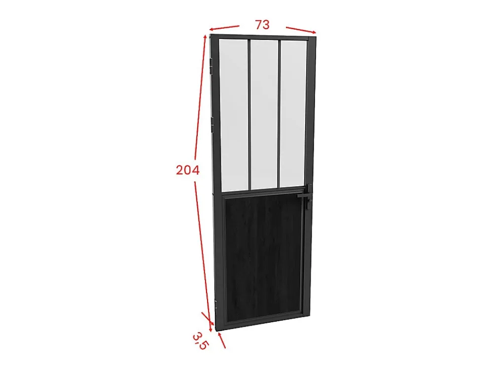 Vente-unique Bloc Porte<Bloc porte réversible en aluminium et verre trempé dépoli style atelier - H204 x L73 cm - Noir - ERMELO