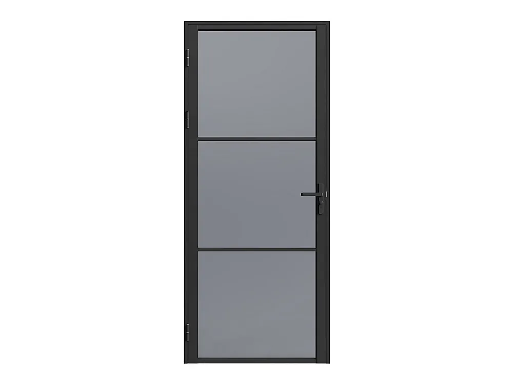 Vente-unique Bloc Porte<Bloc porte réversible en aluminium et verre trempé fumé - H204 x L73 cm - Noir - MASERU
