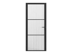 Vente-unique Bloc porte réversible en aluminium et verre texturé - H204 x L83 cm - Noir - MASERU- Bloc Porte