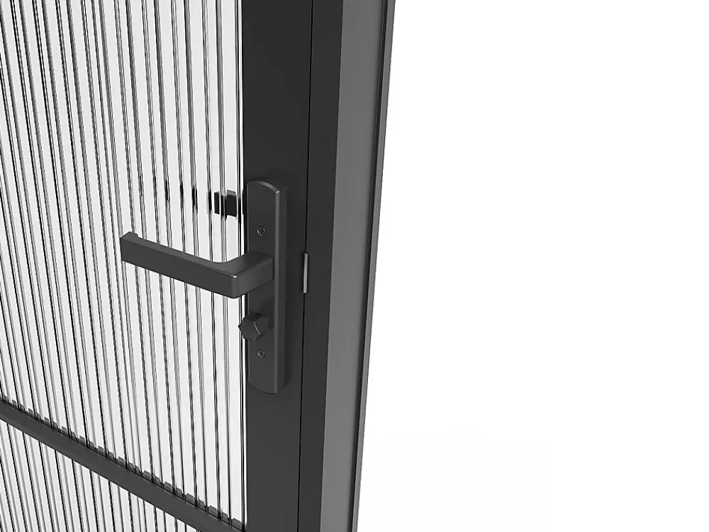 Vente-unique Bloc porte réversible en aluminium et verre texturé - H204 x L83 cm - Noir - MASERU- Bloc Porte