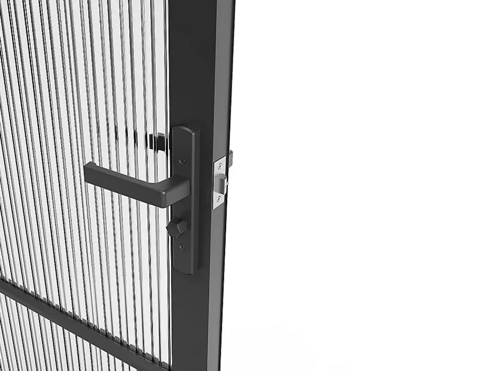 Vente-unique Bloc porte réversible en aluminium et verre texturé - H204 x L83 cm - Noir - MASERU- Bloc Porte