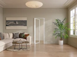 Vente-unique Bloc porte réversible en aluminium et verre trempé - H204 x L73 cm - Blanc - LOXTON- Bloc Porte