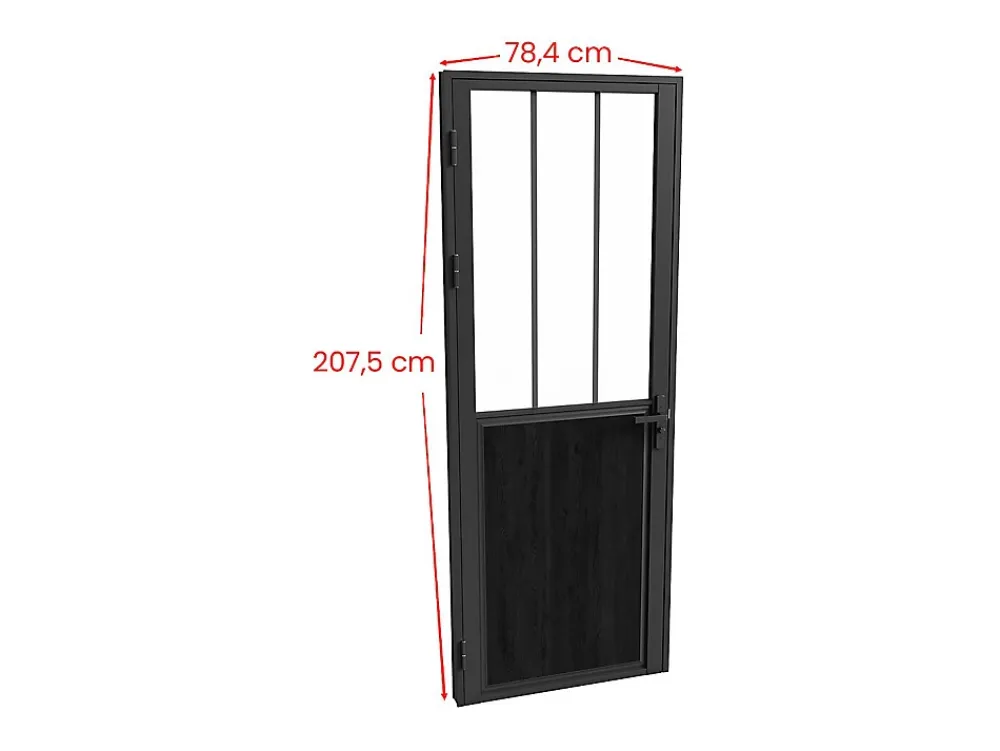 Vente-unique Bloc Porte<Bloc porte réversible en aluminium et verre trempé style atelier - H204 x L73 cm - Noir - ERMELO