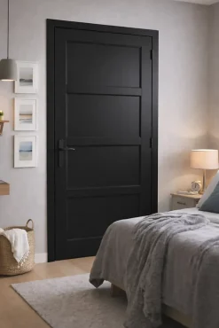 Gd Menuiseries Bloc Porte Telia Noir 4 Panneaux H204 X L83 Côte Tableau P.gauche,poignee- Bloc Porte