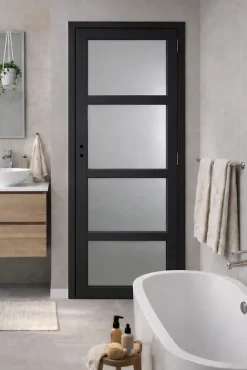 Gd Menuiseries Bloc Porte Telia Noir Vitrée H204 X L83 Côte Tableau P.gauche- Bloc Porte