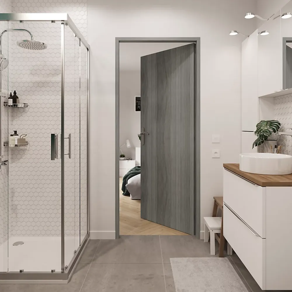 Bloc Porte<Bloc-porte Alpille effet bois gris H.204 x l.73 cm, réversible