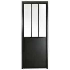 Bloc-porte atelier 3 carreaux vitrés transparent, poussant droit, coloris noir mat H.213 x l.83cm- Bloc Porte