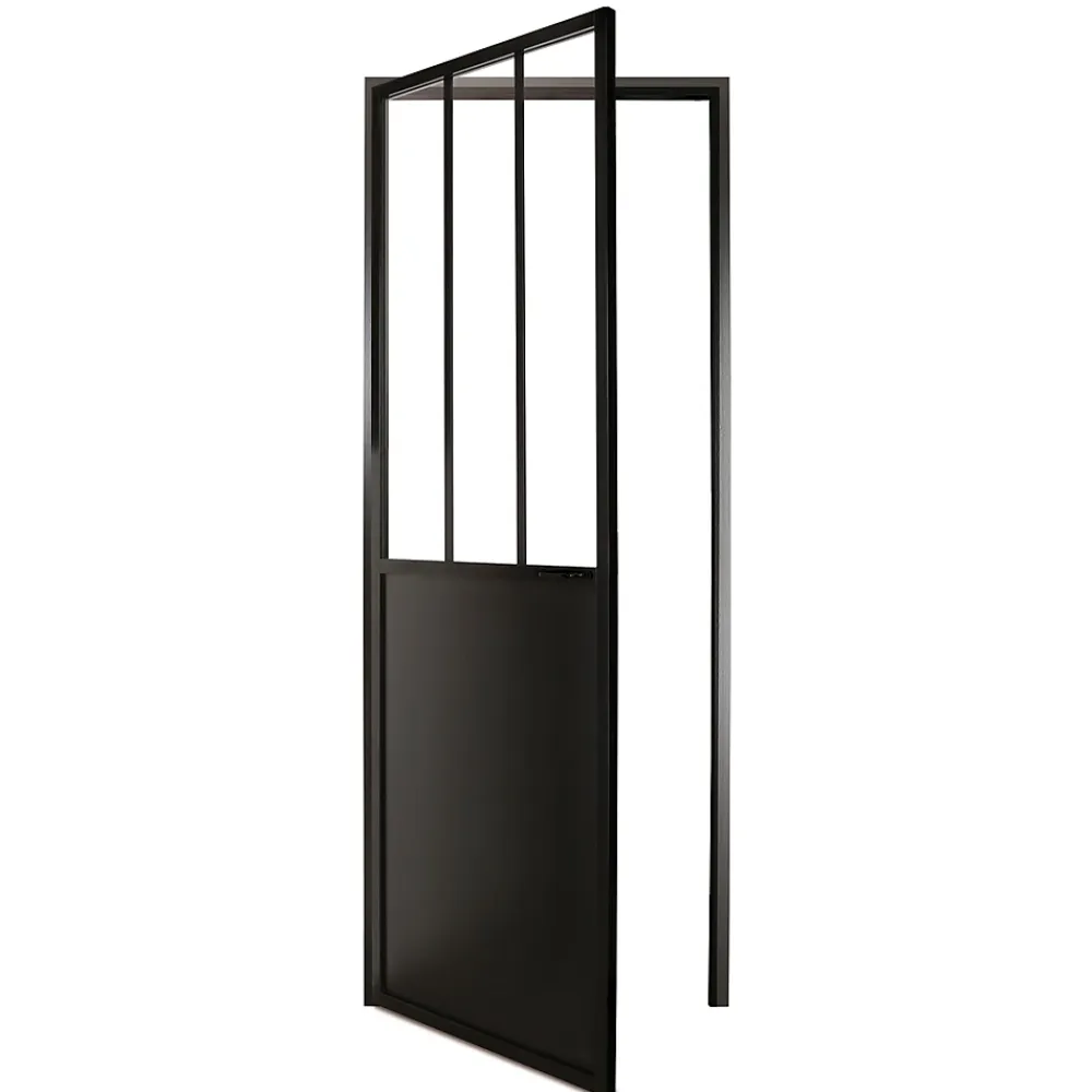Bloc-porte atelier 3 carreaux vitrés transparent, poussant droit, coloris noir mat H.213 x l.83cm- Bloc Porte