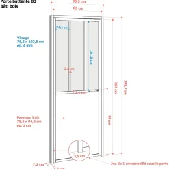 Bloc-porte atelier 3 carreaux vitrés transparent, poussant droit, coloris noir mat H.213 x l.83cm- Bloc Porte