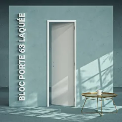 Coulicool Bloc-Porte Blanc Laqué Plane H. 204 x l. 63 cm - Poussant Droit- Bloc Porte