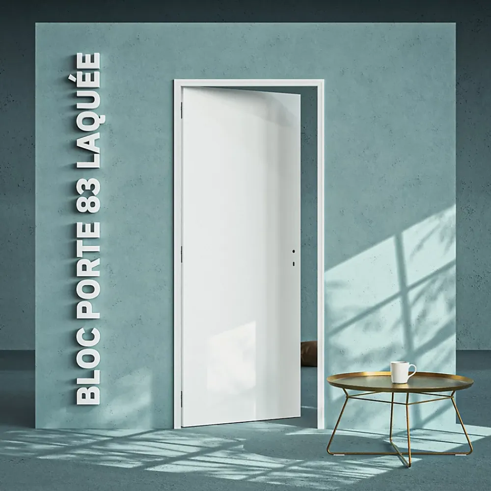 Coulicool Bloc-Porte Blanc Laqué Plane H. 204 x l. 83 cm - Poussant Gauche- Bloc Porte