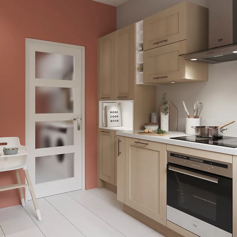 Bloc Porte<Bloc-porte Connemara 4 carreaux blanc H.204 x l.73 cm, poussant droit