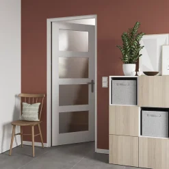 Bloc Porte<Bloc-porte Connemara 4 carreaux blanc H.204 x l.73 cm, poussant droit