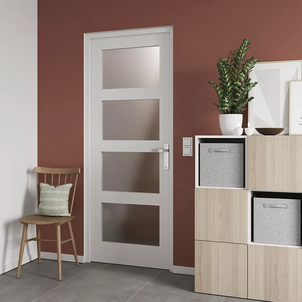Bloc Porte<Bloc-porte Connemara 4 carreaux blanc H.204 x l.73 cm, poussant droit
