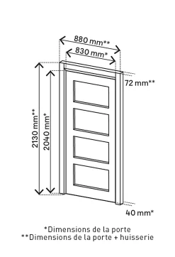 Bloc-porte Connemara 4 panneaux blanc H.204 x l.83 cm, poussant droit- Bloc Porte